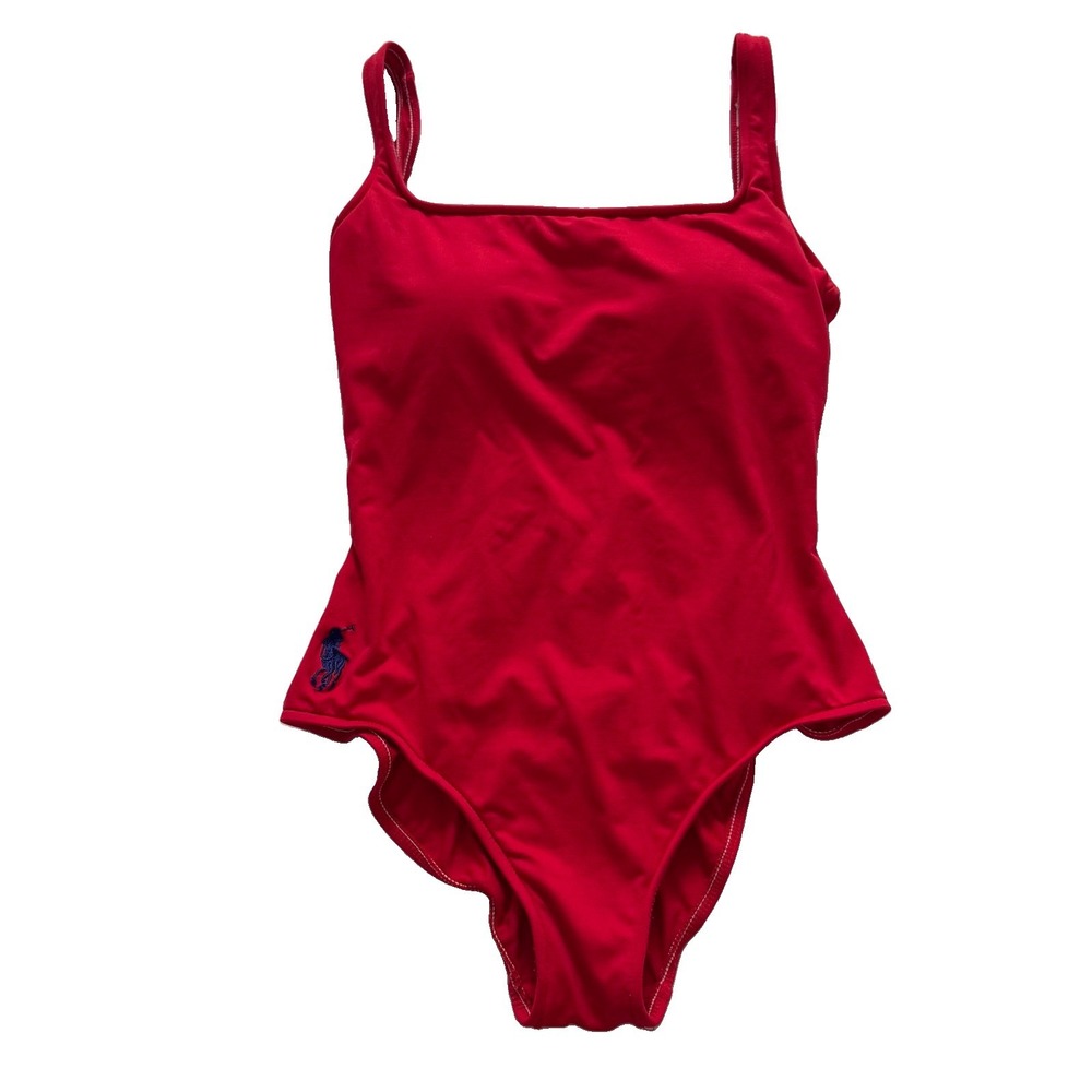 Polo Ralph Lauren Martinique One Piece Swimsuit Red Square Neck Size S Pony Logo